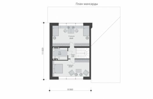 Проект одноэтажного жилого дома с мансардой, подвалом, гаражом и террасой