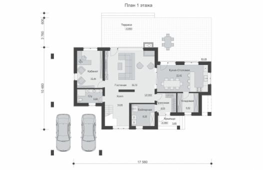 Двухэтажный дом с четырьмя спальнями, террасой и кабинетом